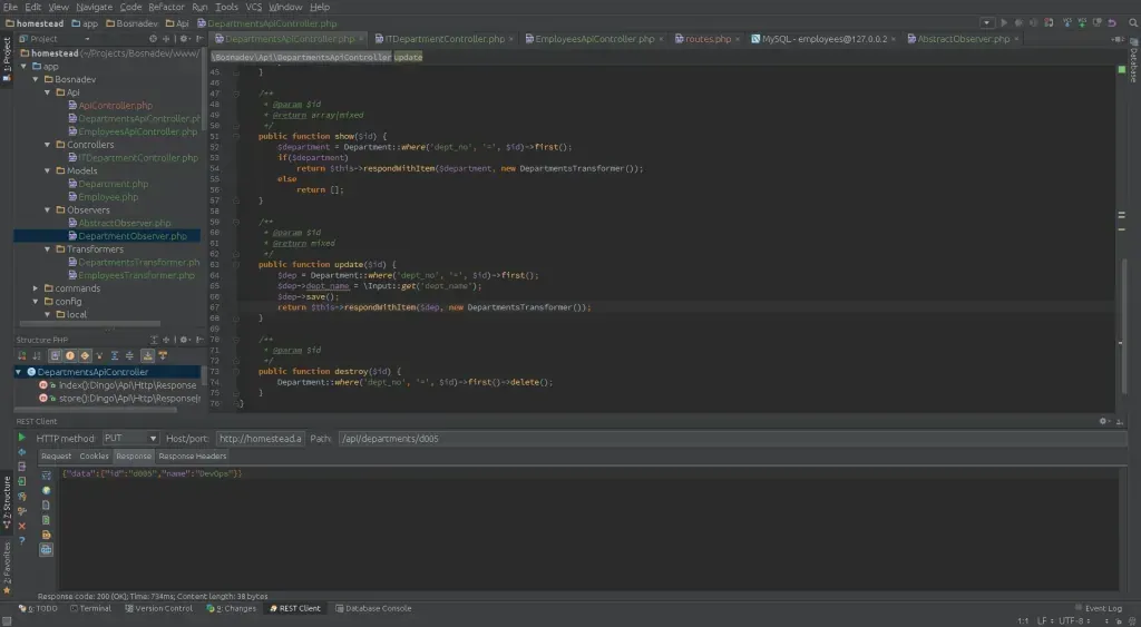 Laravel Model Observers - Departments API Controller